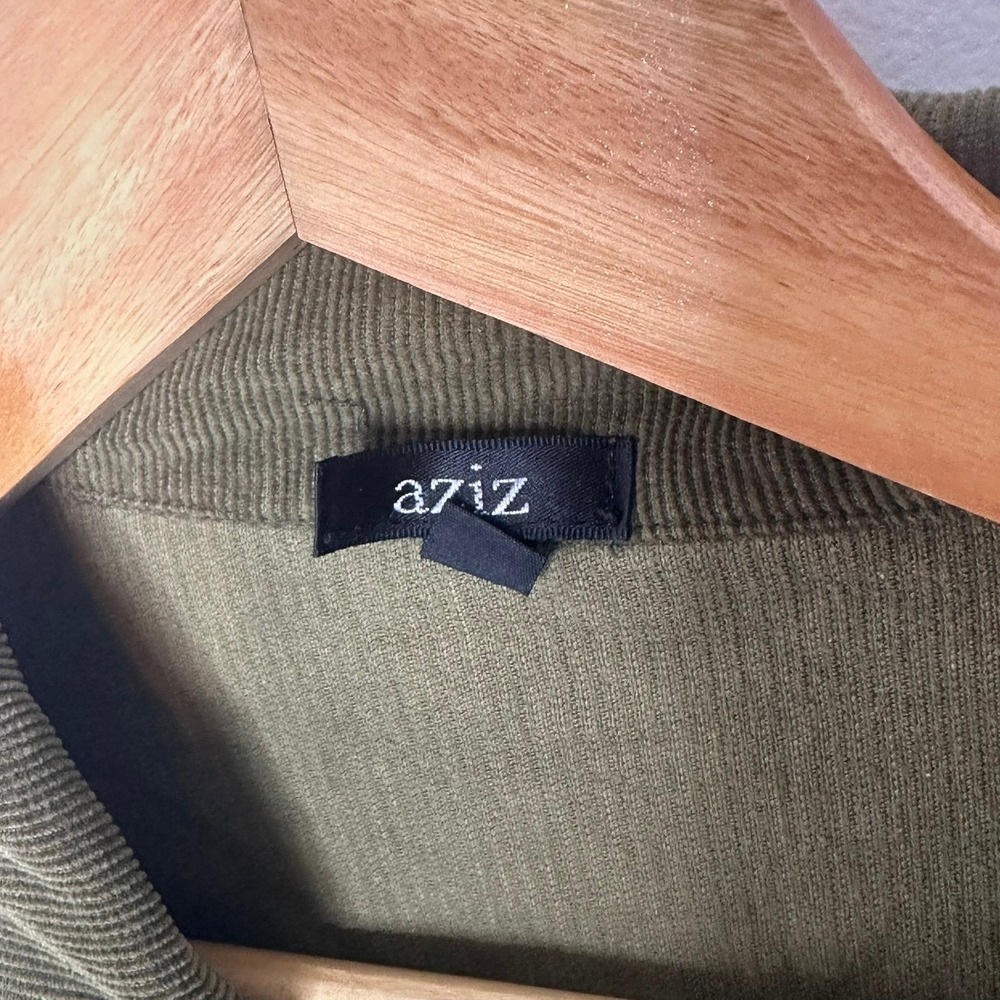 AZIZ Women Olive Green Corduroy Zip Front Jacket‎ Size Medium Embroidered Detail - Picture 7 of 11
